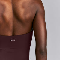 SoftMotion™ Strappy Halter Neck Mid Tank Top with Built in Bra Shelf | Plum Brown