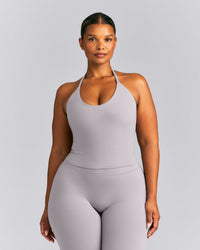 SoftMotion™ Strappy Halter Neck Mid Tank Top with Built in Bra Shelf | Zinc Gray