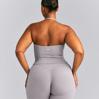 SoftMotion™ Strappy Halter Neck Mid Tank Top with Built in Bra Shelf | Zinc Gray
