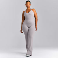 SoftMotion™ Strappy Halter Neck Mid Tank Top with Built in Bra Shelf | Zinc Gray
