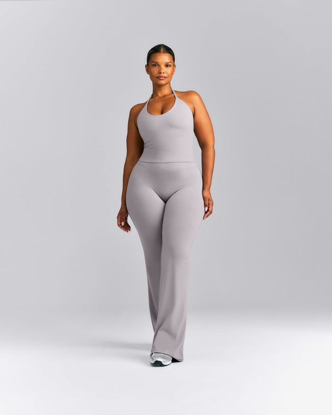 SoftMotion™ Strappy Halter Neck Mid Tank Top with Built in Bra Shelf | Zinc Gray
