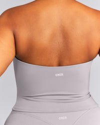 SoftMotion™ Strappy Halter Neck Mid Tank Top with Built in Bra Shelf | Zinc Gray