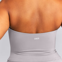 SoftMotion™ Strappy Halter Neck Mid Tank Top with Built in Bra Shelf | Zinc Gray