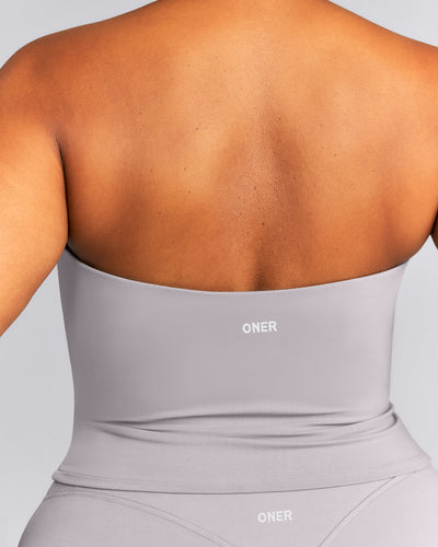 SoftMotion™ Strappy Halter Neck Mid Tank Top with Built in Bra Shelf | Zinc Gray