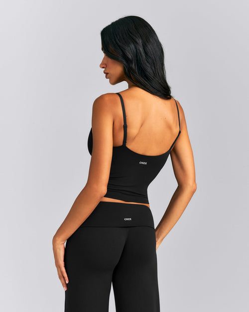 SoftMotion™ Adjustable V Neck Mid Tank Top with Built in Bra Shelf | Black