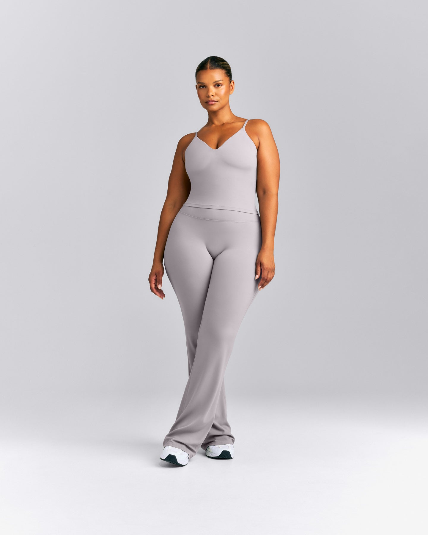 SoftMotion™ Adjustable V Neck Mid Tank Top with Built in Bra Shelf New Branding | Zinc Gray