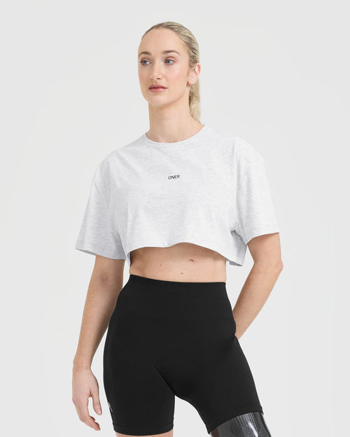 Oner Modal Classic Oner Graphic Crop Lightweight T-Shirt | Light Grey Marl
