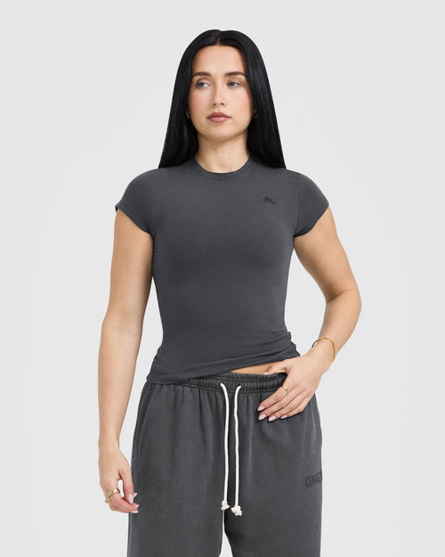 Oner Modal Cotton Icon Mid T-Shirt | Coal