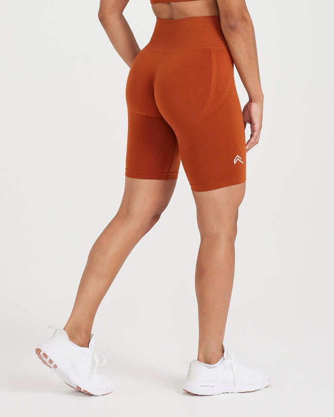 EffortlessLift™ Seamless Cycling Shorts with White Logo | Warm Copper