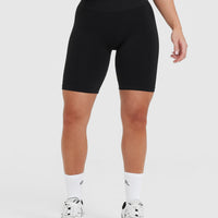 EffortlessLift™ Seamless Cycling Shorts with White Logo | Black