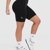EffortlessLift™ Seamless Cycling Shorts with White Logo | Black