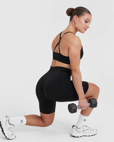 EffortlessLift™ Seamless Cycling Shorts with White Logo | Black