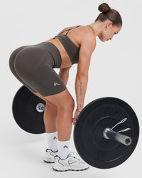 EffortlessLift™ Seamless Cycling Shorts with White Logo | Deep Taupe