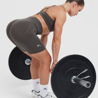 EffortlessLift™ Seamless Cycling Shorts with White Logo | Deep Taupe