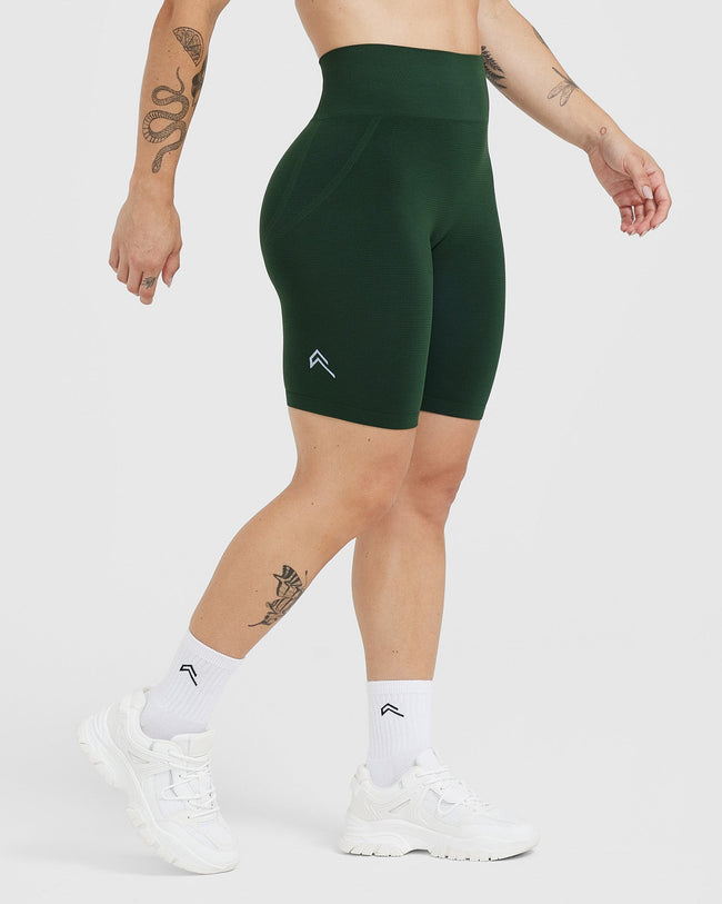 EffortlessLift™ Seamless Cycling Shorts with White Logo | Evergreen