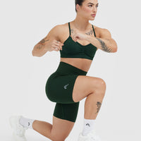 EffortlessLift™ Seamless Cycling Shorts with White Logo | Evergreen