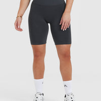EffortlessLift™ Seamless Cycling Shorts with White Logo | Coal