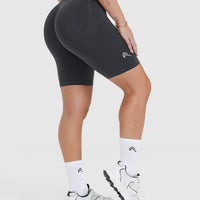 EffortlessLift™ Seamless Cycling Shorts with White Logo | Coal