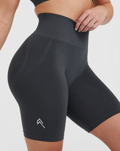 EffortlessLift™ Seamless Cycling Shorts with White Logo | Coal