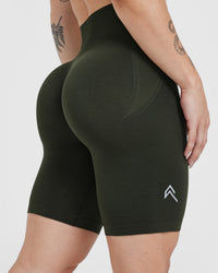 EffortlessLift™ Seamless Cycling Shorts with White Logo | Khaki
