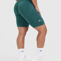 EffortlessLift™ Seamless Cycling Shorts with White Logo | Marine Teal