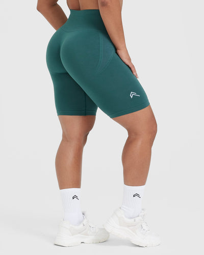 EffortlessLift™ Seamless Cycling Shorts with White Logo | Marine Teal