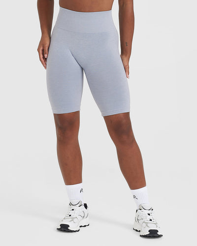 EffortlessLift™ Seamless Cycling Shorts with White Logo | Metal Grey