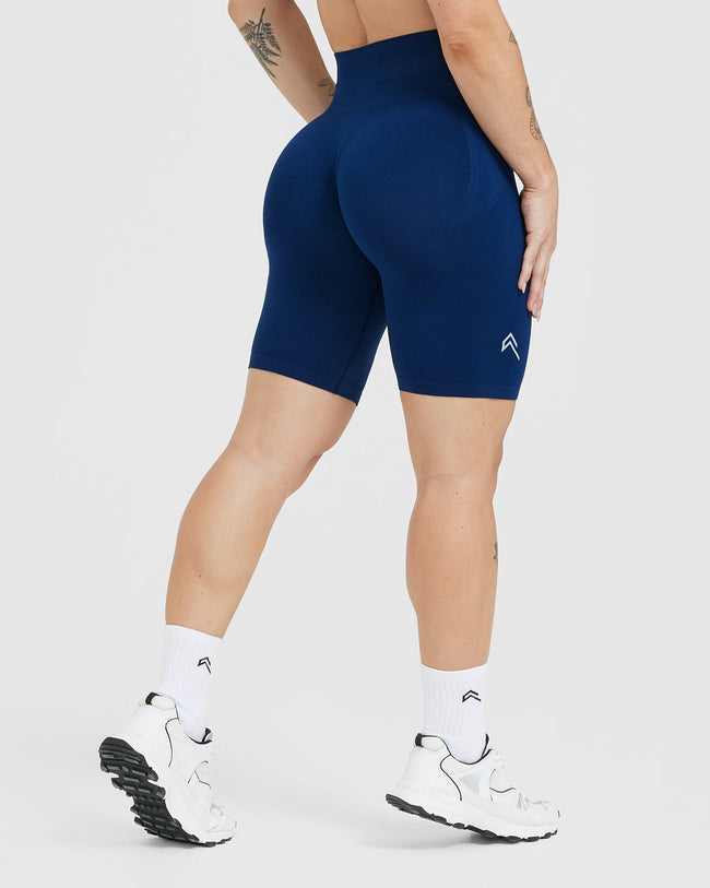 EffortlessLift™ Seamless Cycling Shorts with White Logo | Midnight