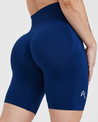 EffortlessLift™ Seamless Cycling Shorts with White Logo | Midnight