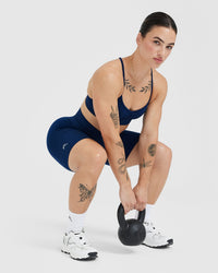 EffortlessLift™ Seamless Cycling Shorts with White Logo | Midnight