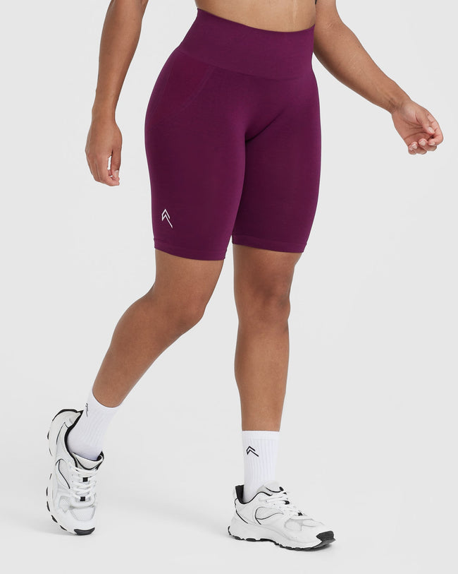 EffortlessLift™ Seamless Cycling Shorts with White Logo | Ripe Fig