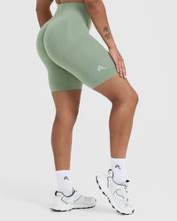 EffortlessLift™ Seamless Cycling Shorts with White Logo | Sage