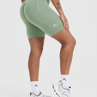 EffortlessLift™ Seamless Cycling Shorts with White Logo | Sage