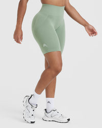 EffortlessLift™ Seamless Cycling Shorts with White Logo | Sage