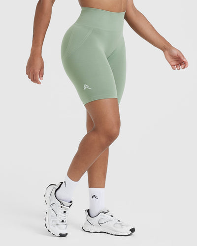 EffortlessLift™ Seamless Cycling Shorts with White Logo | Sage