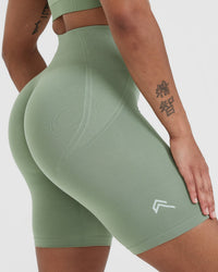 EffortlessLift™ Seamless Cycling Shorts with White Logo | Sage