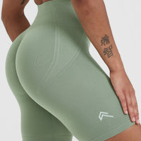 EffortlessLift™ Seamless Cycling Shorts with White Logo | Sage