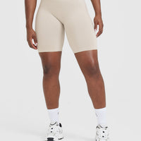 EffortlessLift™ Seamless Cycling Shorts with White Logo | Sand