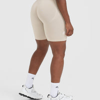 EffortlessLift™ Seamless Cycling Shorts with White Logo | Sand