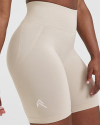 EffortlessLift™ Seamless Cycling Shorts with White Logo | Sand