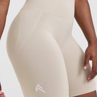 EffortlessLift™ Seamless Cycling Shorts with White Logo | Sand