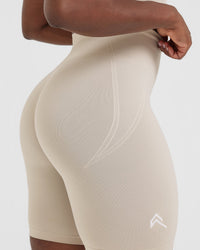 EffortlessLift™ Seamless Cycling Shorts with White Logo | Sand