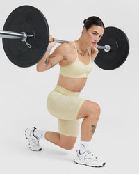EffortlessLift™ Seamless Cycling Shorts with White Logo | Vanilla