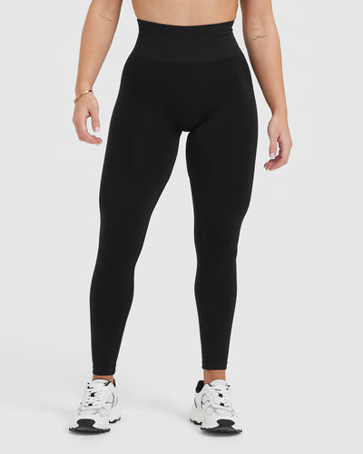 BLACK HIGH WAISTED GYM LEGGINGS - WOMEN