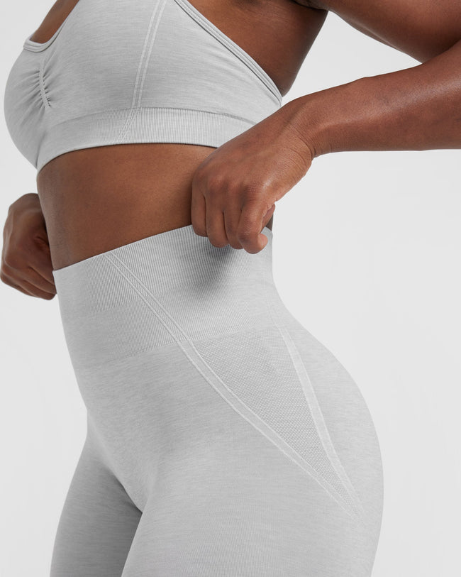 EffortlessLift™ Seamless Leggings with White Logo | Grey Marl
