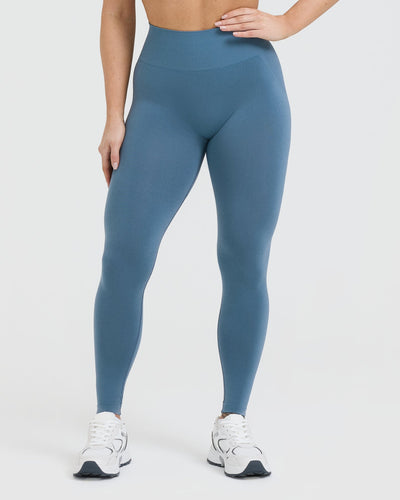 EffortlessLift™ Seamless Leggings with White Logo | Moonstone Blue