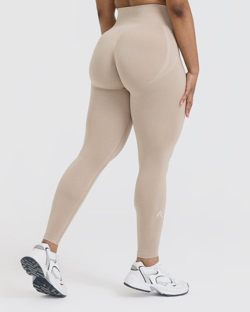 Effortless Seamless Leggings with White Logo | Mushroom Brown