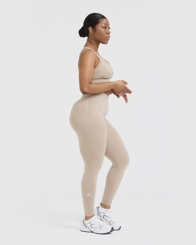 EffortlessLift™ Seamless Leggings with White Logo | Mushroom Brown