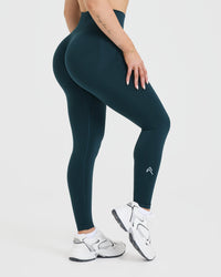 EffortlessLift™ Seamless Leggings with White Logo | Oil Blue