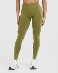 EffortlessLift™ Seamless Leggings with White Logo | Olive Green